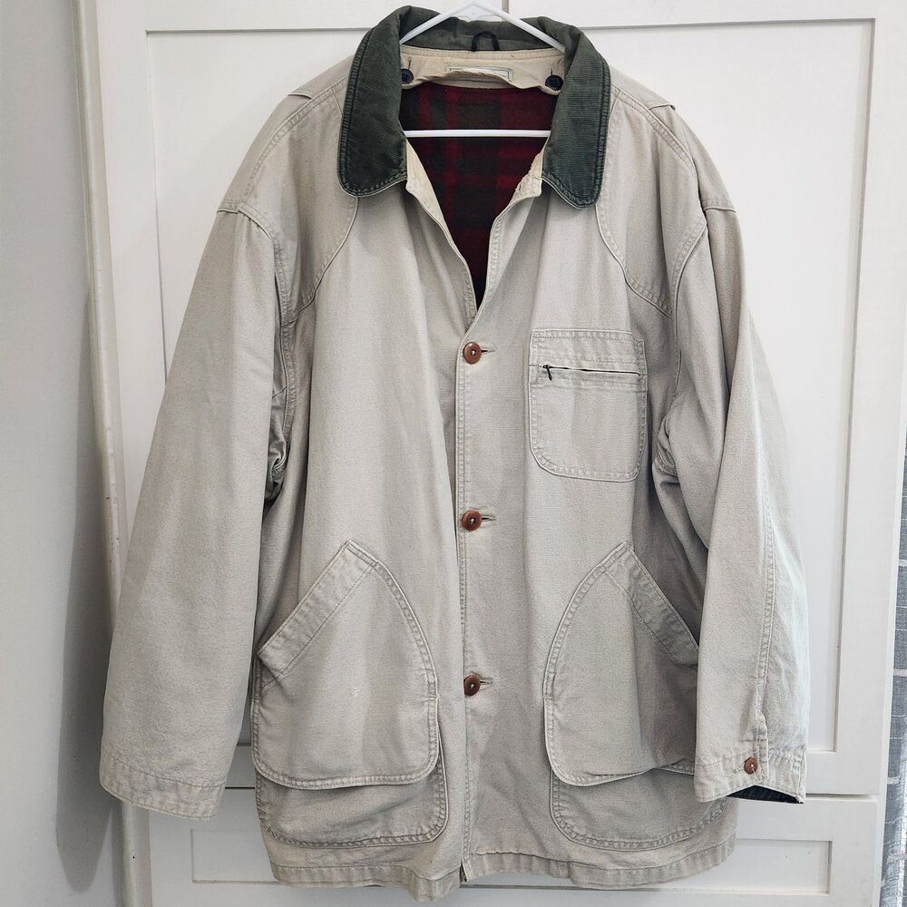 LL Bean Vintage XL Mens Barn Chore Wool Blanket Lining Hunting Jacket Coat READ